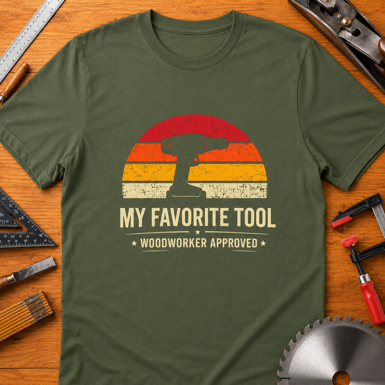 Hand Drill Woodworker T-Shirt — "My Favorite Tool" Woodworking Tee