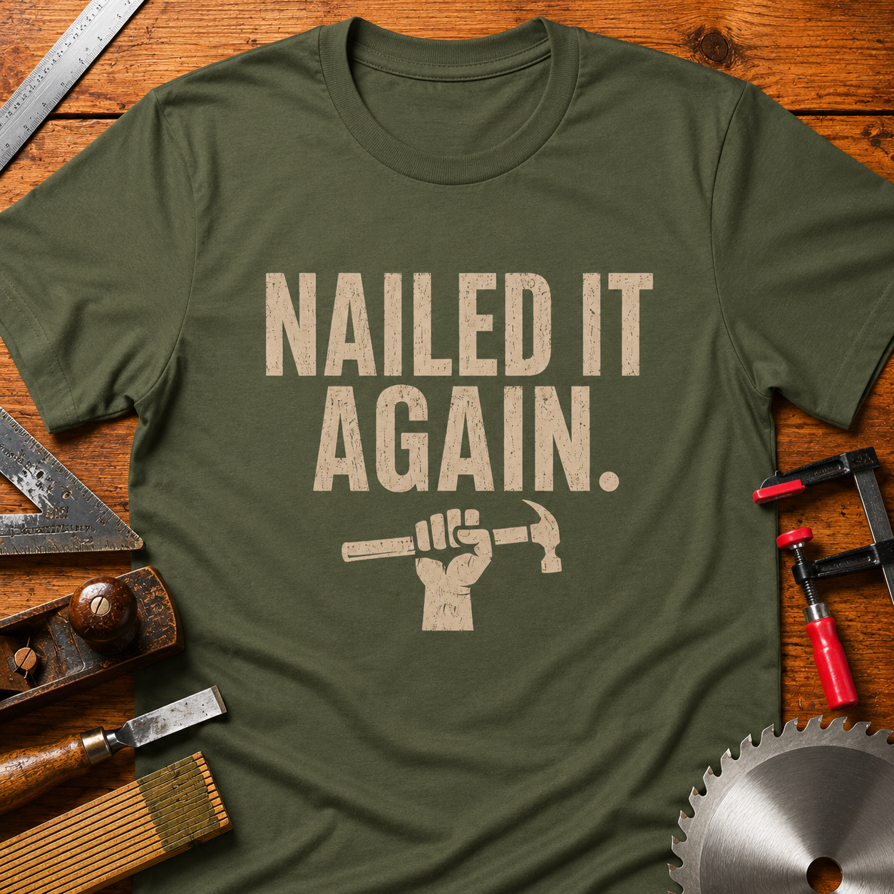 NAILED IT AGAIN Woodworking T-Shirt — Funny Carpenter Tee