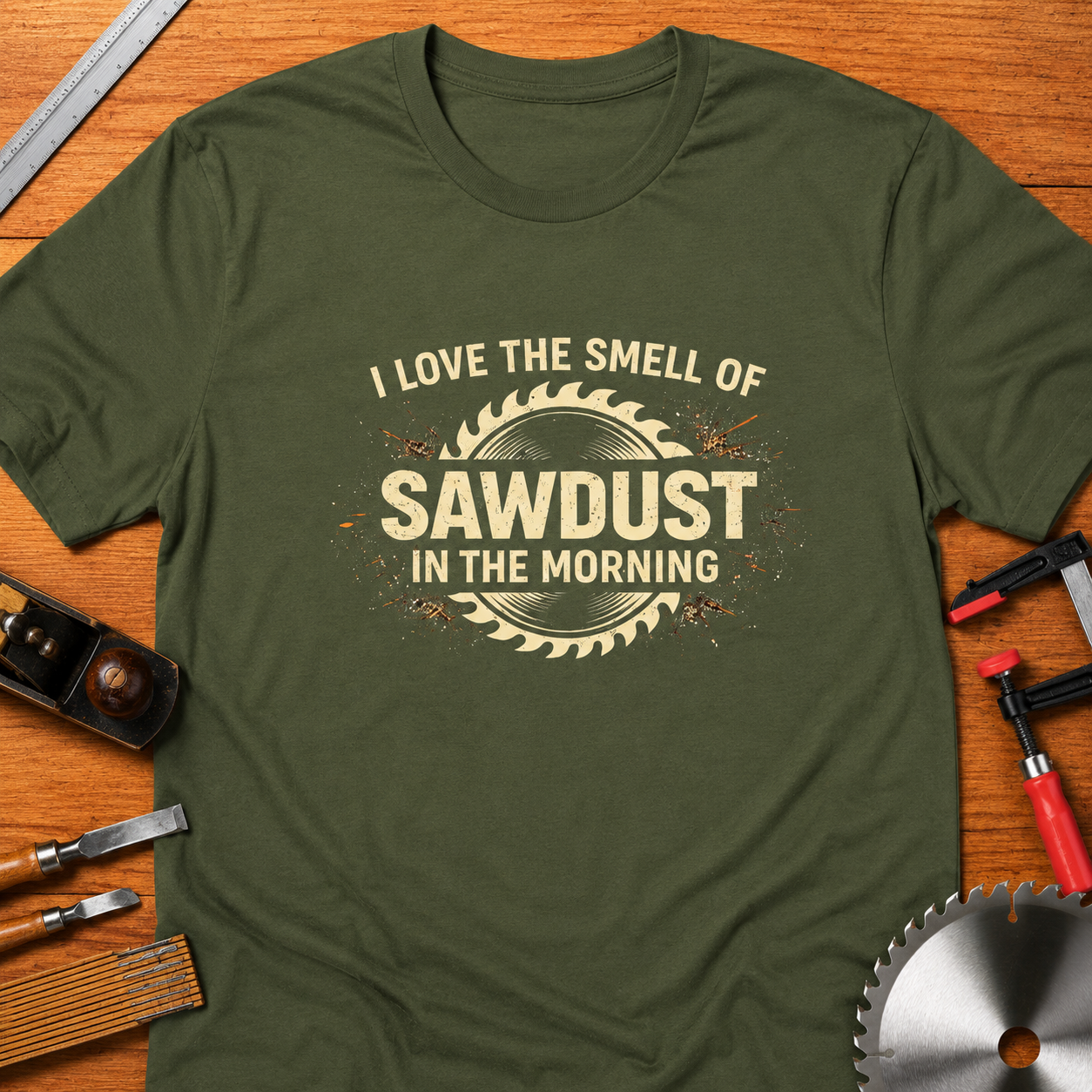 I Love the Smell of Sawdust in the Morning T-Shirt — Funny Woodworking Tee