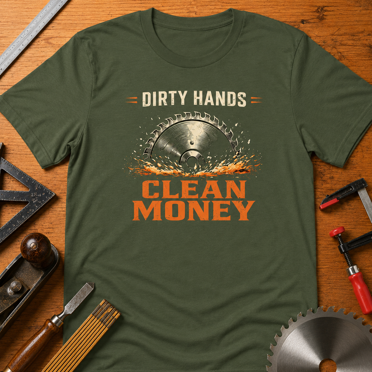 "Dirty Hands, Clean Money" Funny Woodworking T-Shirt