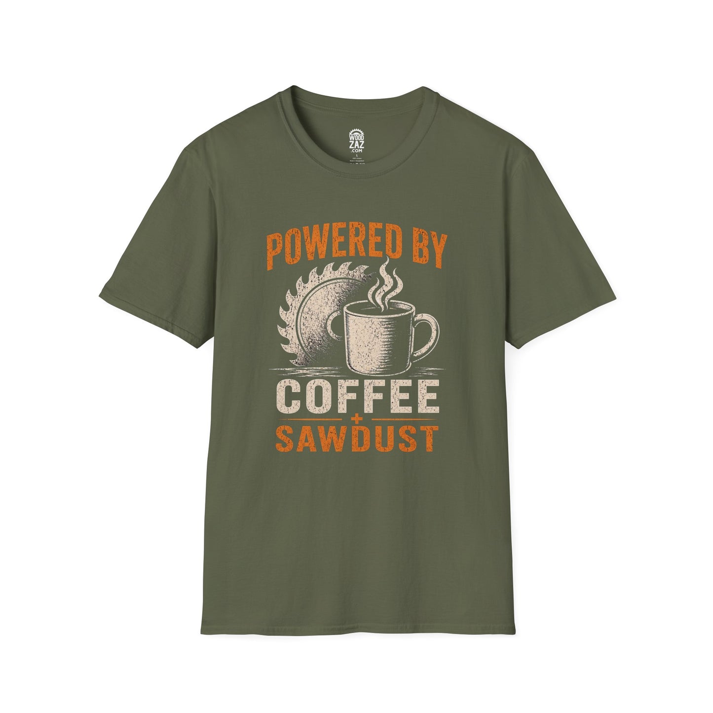 Powered by Coffee + Sawdust - Woodworking T-Shirt