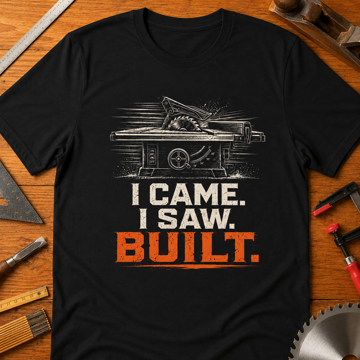 I CAME. I SAW. BUILT. Woodworking T-Shirt — Funny Carpenter Tee