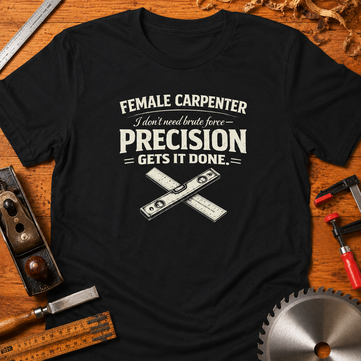 I Don't Need Brute Force, Precision Gets It Done, Female Carpenter T-Shirt