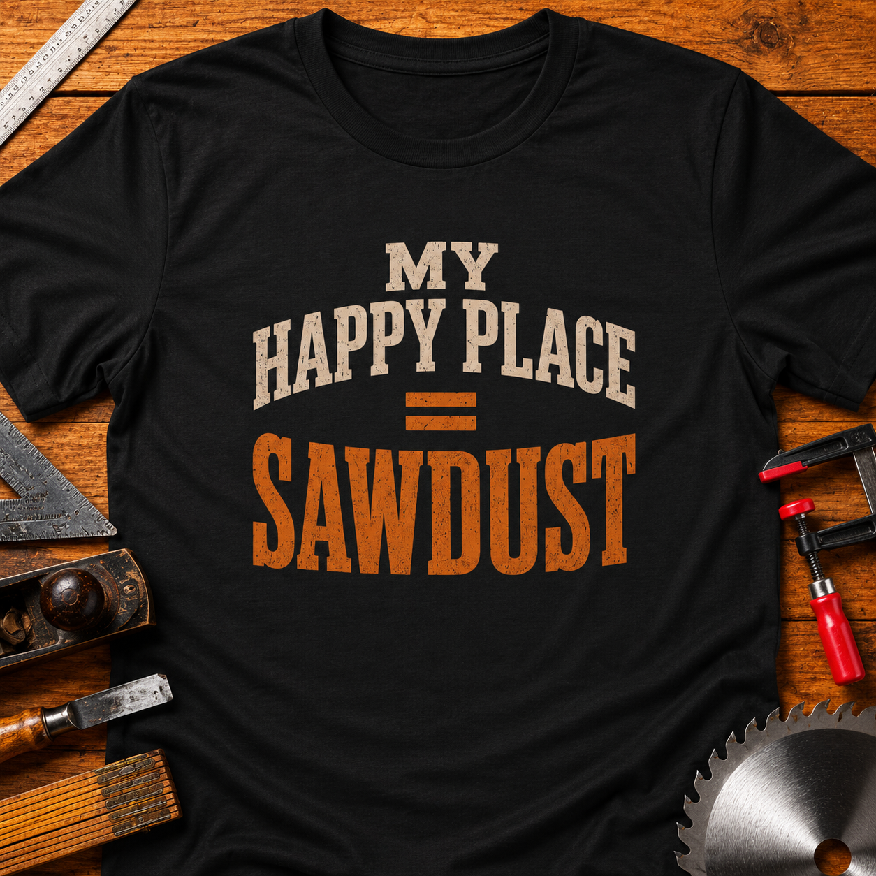 My Happy Place = Sawdust T-Shirt — Funny Woodworking Tee for Carpenters & DIYers