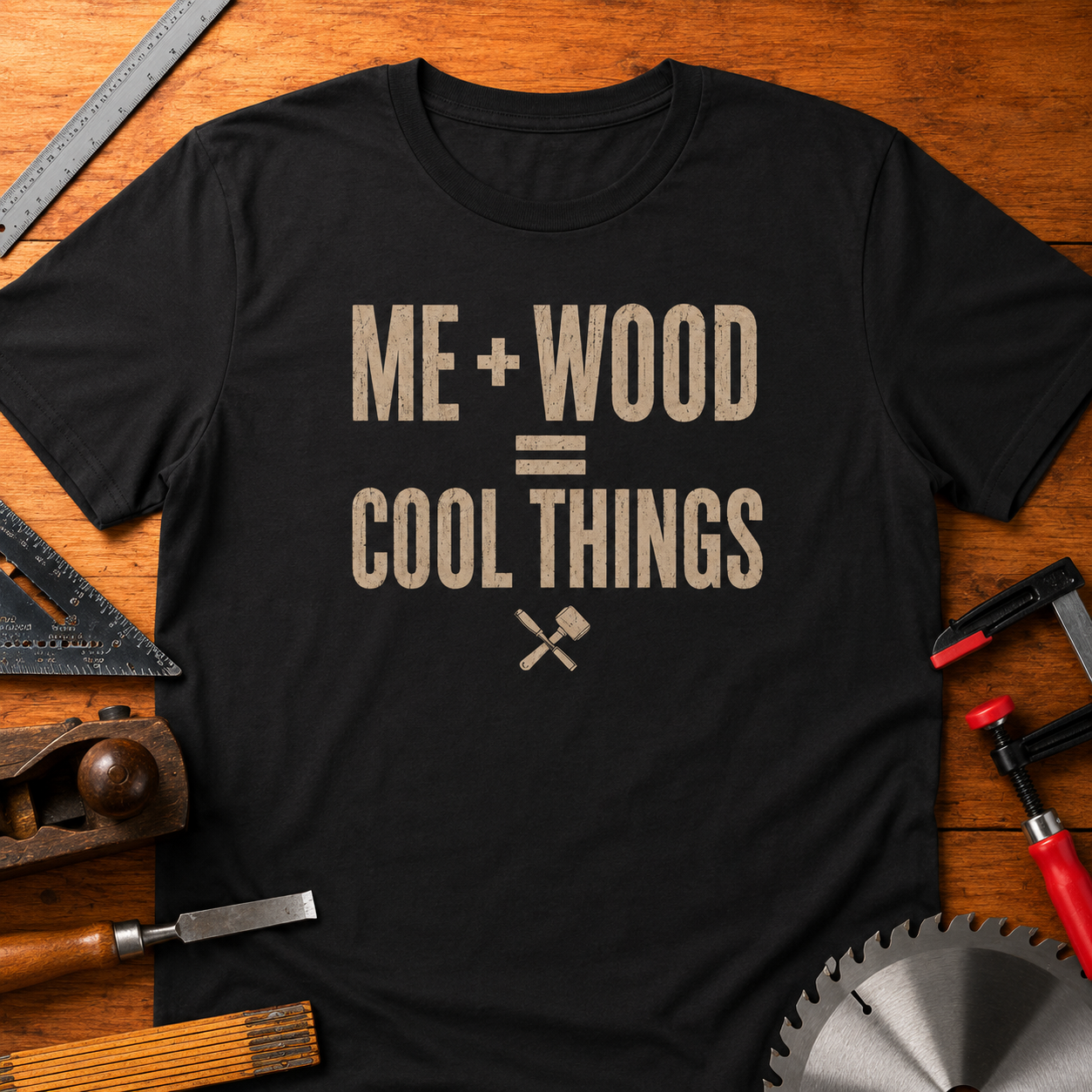 ME + WOOD = COOL THINGS Woodworking T-Shirt — Funny Prideful Carpenter Tee