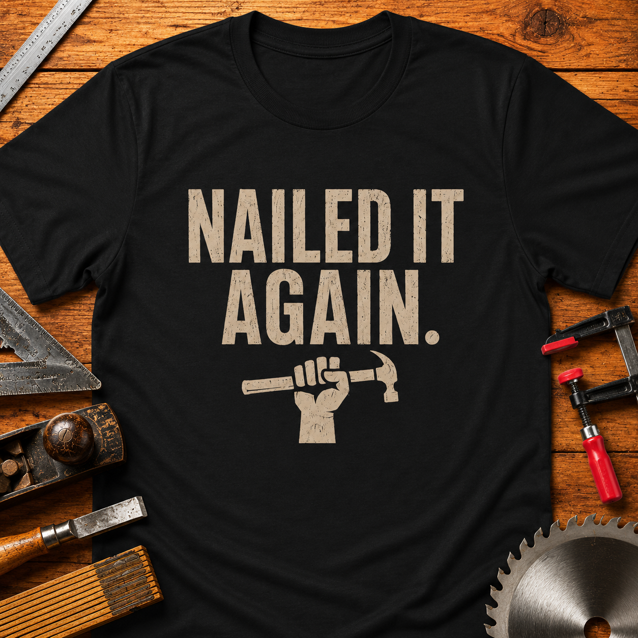 NAILED IT AGAIN Woodworking T-Shirt — Funny Carpenter Tee