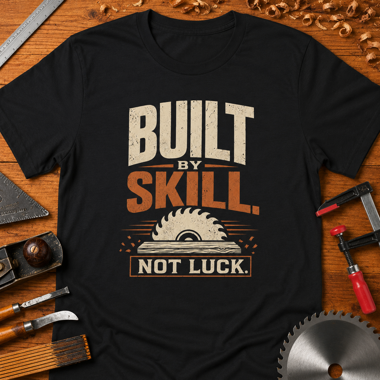 Built by Skill, Not Luck Woodworking T-Shirt