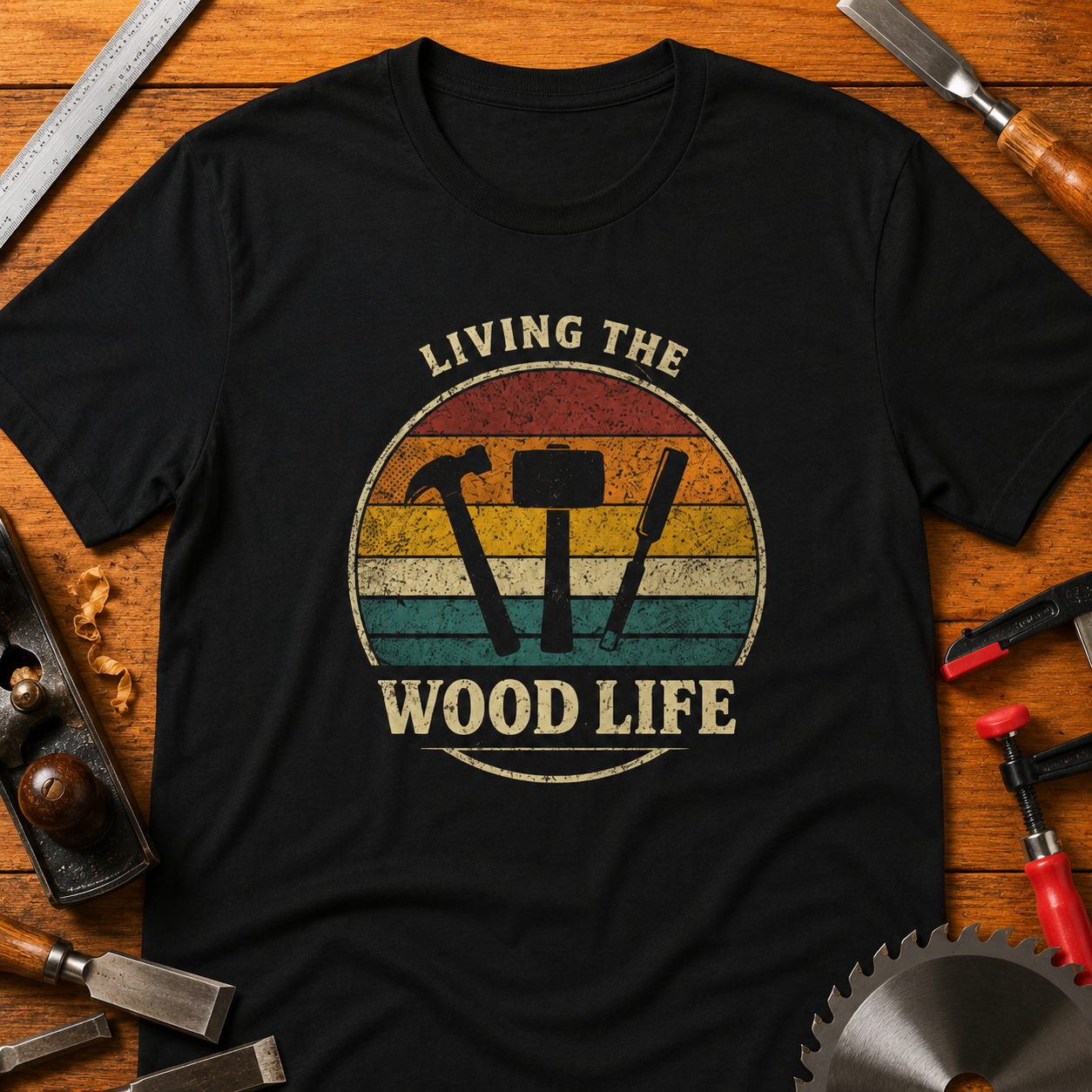 Living the Wood Life Woodworking T-Shirt — Funny Prideful Carpenter Tee