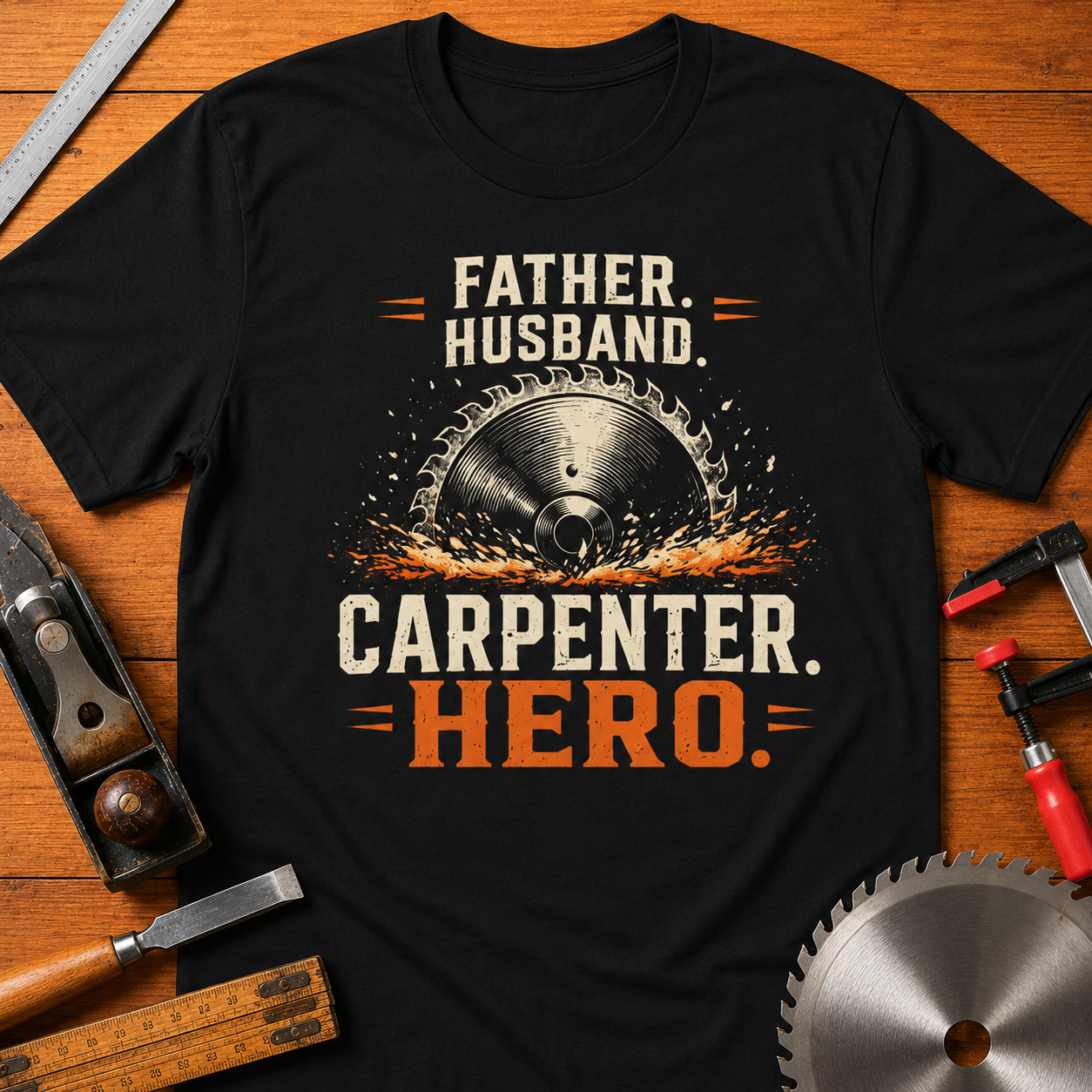Carpenter Dad T-Shirt — "Father, Husband, Carpenter, Hero" Funny Woodworking Tee