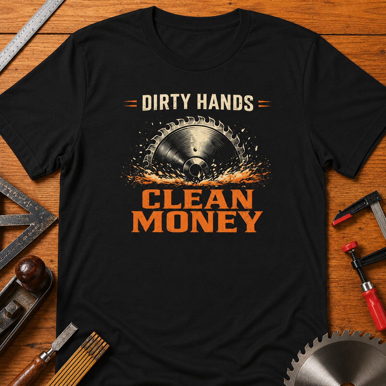"Dirty Hands, Clean Money" Funny Woodworking T-Shirt