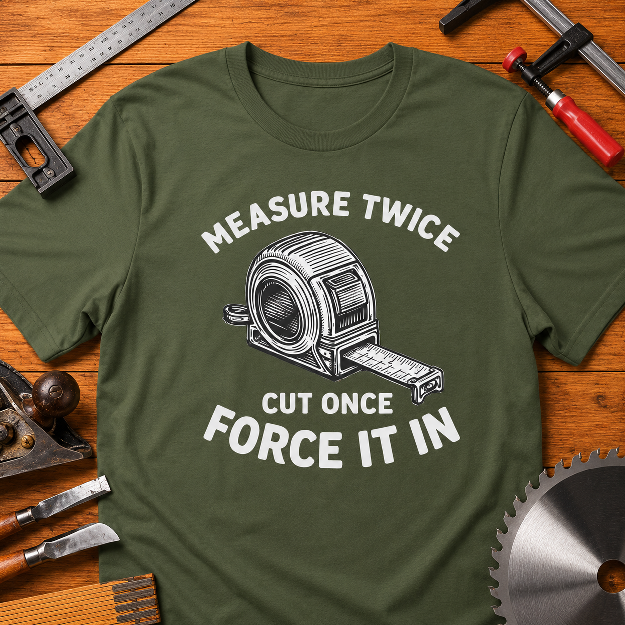 Measure Twice Cut Once – Funny Woodworking T-Shirt