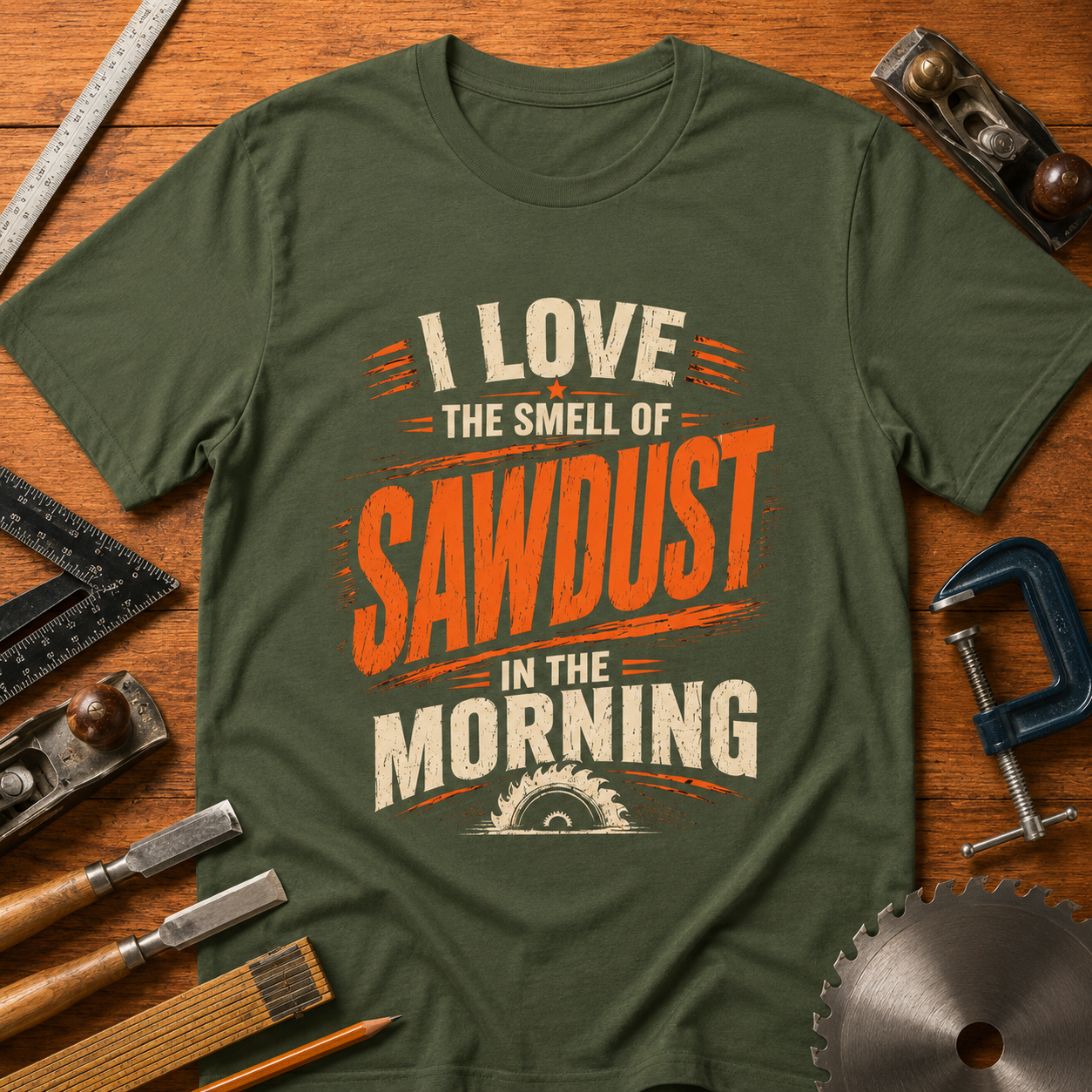 I Love the Smell of Sawdust in the Morning T-Shirt — Funny Woodworking Tee
