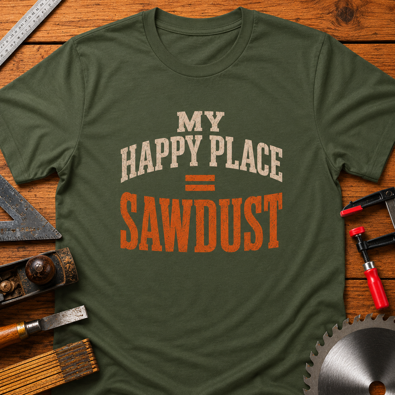 My Happy Place = Sawdust T-Shirt — Funny Woodworking Tee for Carpenters & DIYers