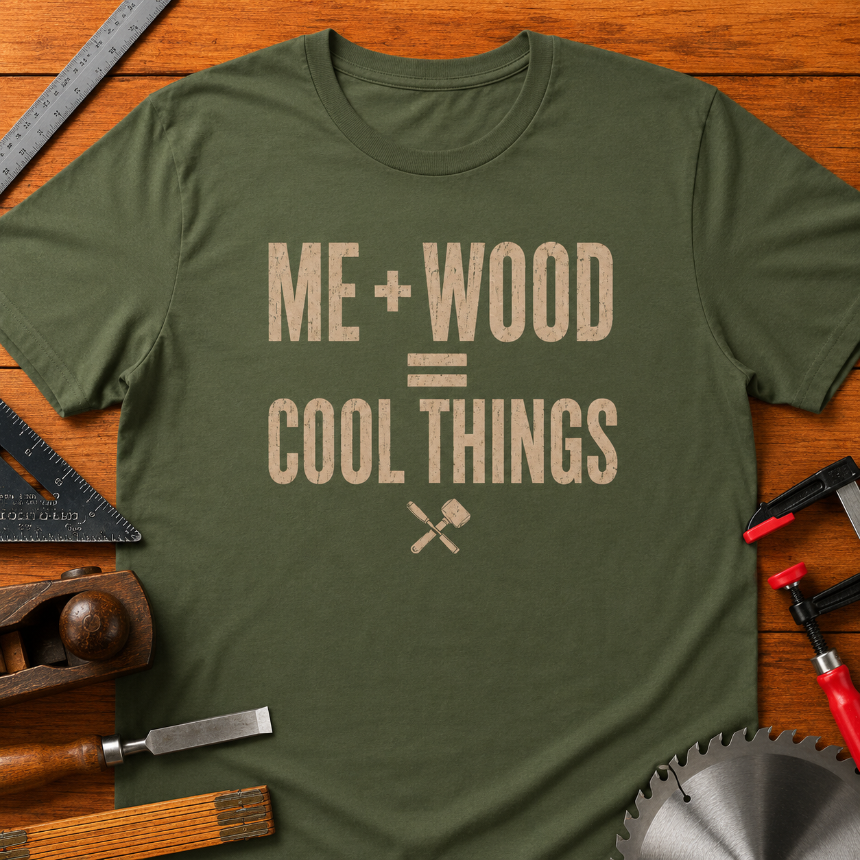 ME + WOOD = COOL THINGS Woodworking T-Shirt — Funny Prideful Carpenter Tee