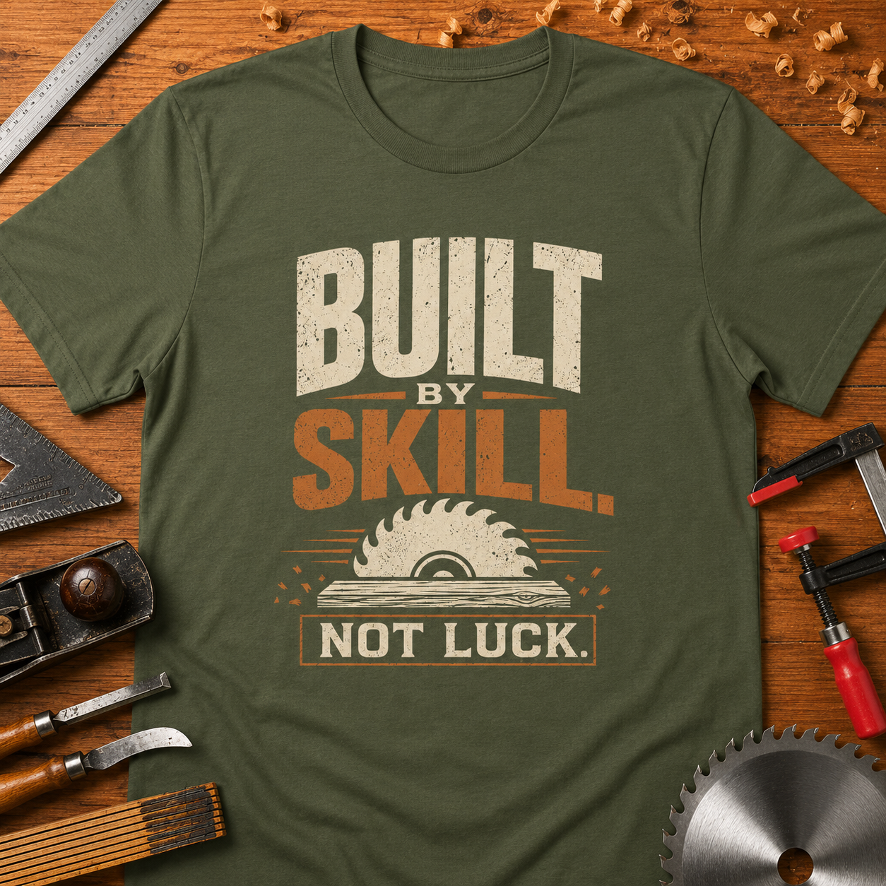 Built by Skill, Not Luck Woodworking T-Shirt