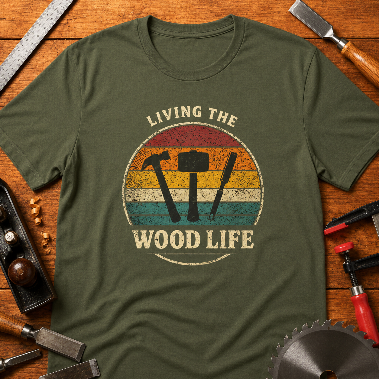 Living the Wood Life Woodworking T-Shirt — Funny Prideful Carpenter Tee