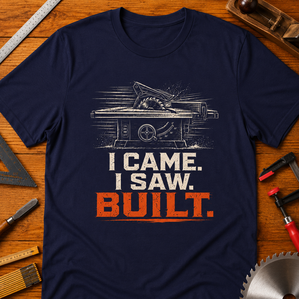 I CAME. I SAW. BUILT. Woodworking T-Shirt — Funny Carpenter Tee
