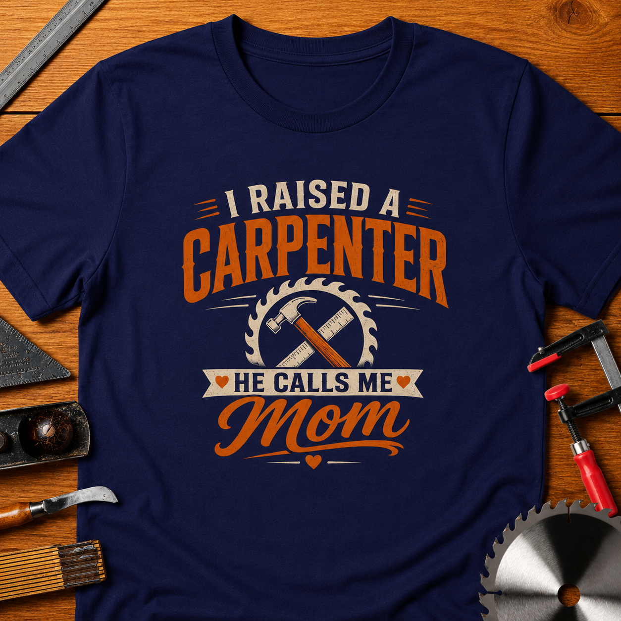 I Raised a Carpenter He Calls Me Mom T-Shirt — Funny Woodworking Tee for Moms