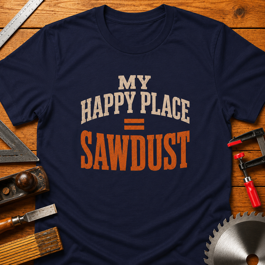 My Happy Place = Sawdust T-Shirt — Funny Woodworking Tee for Carpenters & DIYers