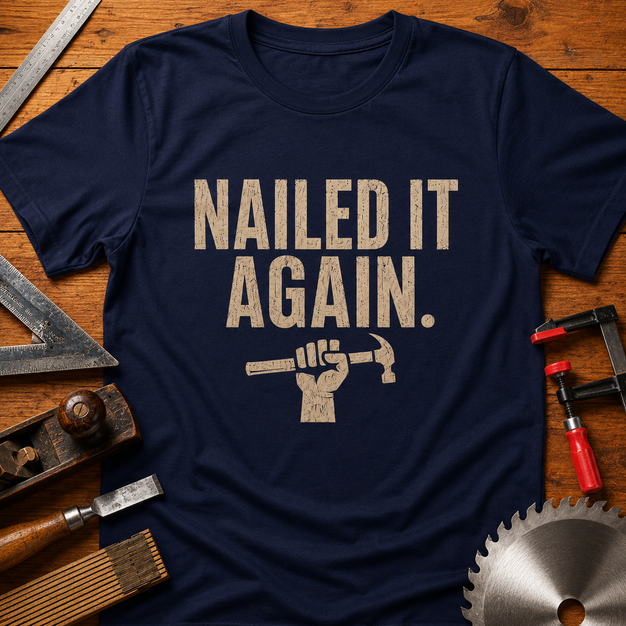 NAILED IT AGAIN Woodworking T-Shirt — Funny Carpenter Tee
