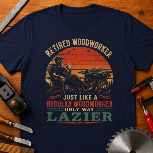 Retired Woodworker T-Shirt — "Retired Woodworker: Just Like a Regular Woodworker, Only Way LAZIER"