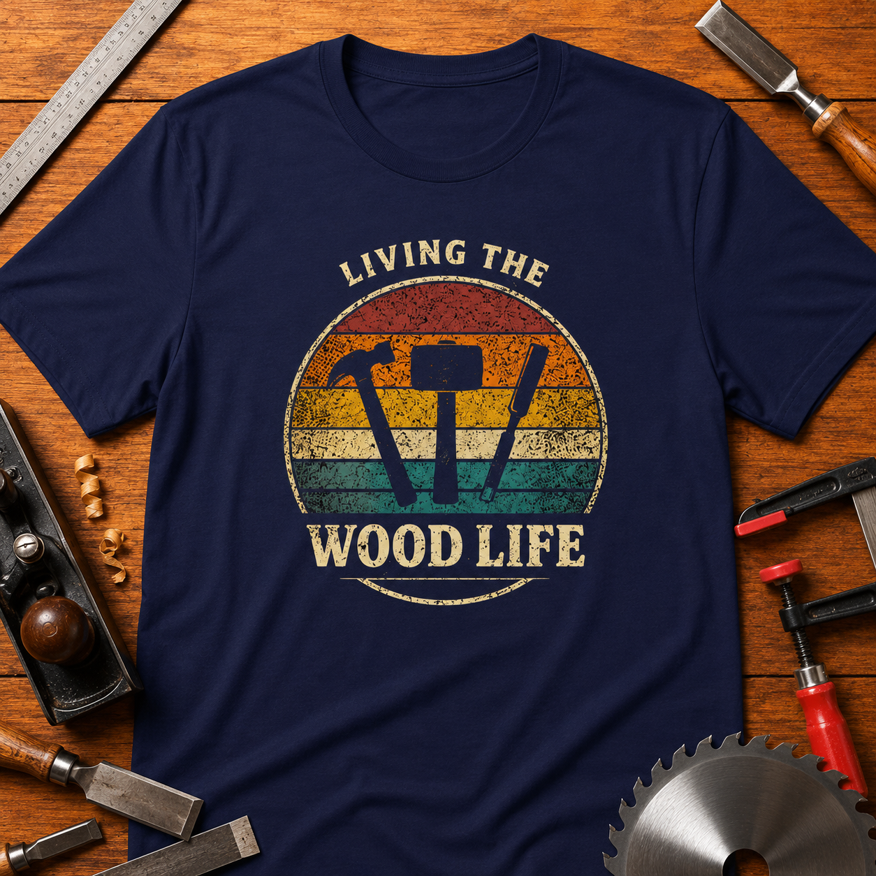 Living the Wood Life Woodworking T-Shirt — Funny Prideful Carpenter Tee