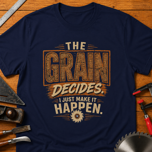 "The Grain Decides, I Just Make It Happen" Funny Carpenter Tee
