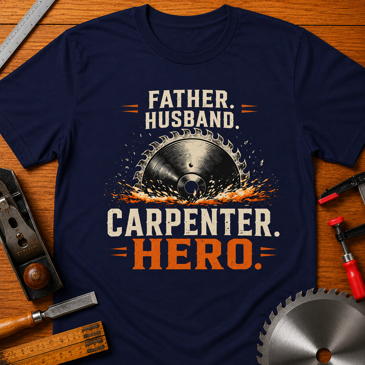 Carpenter Dad T-Shirt — "Father, Husband, Carpenter, Hero" Funny Woodworking Tee