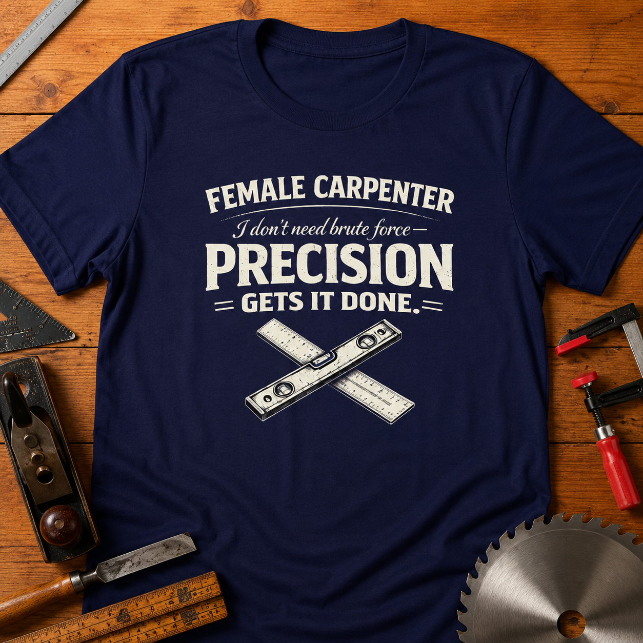 I Don't Need Brute Force, Precision Gets It Done, Female Carpenter T-Shirt
