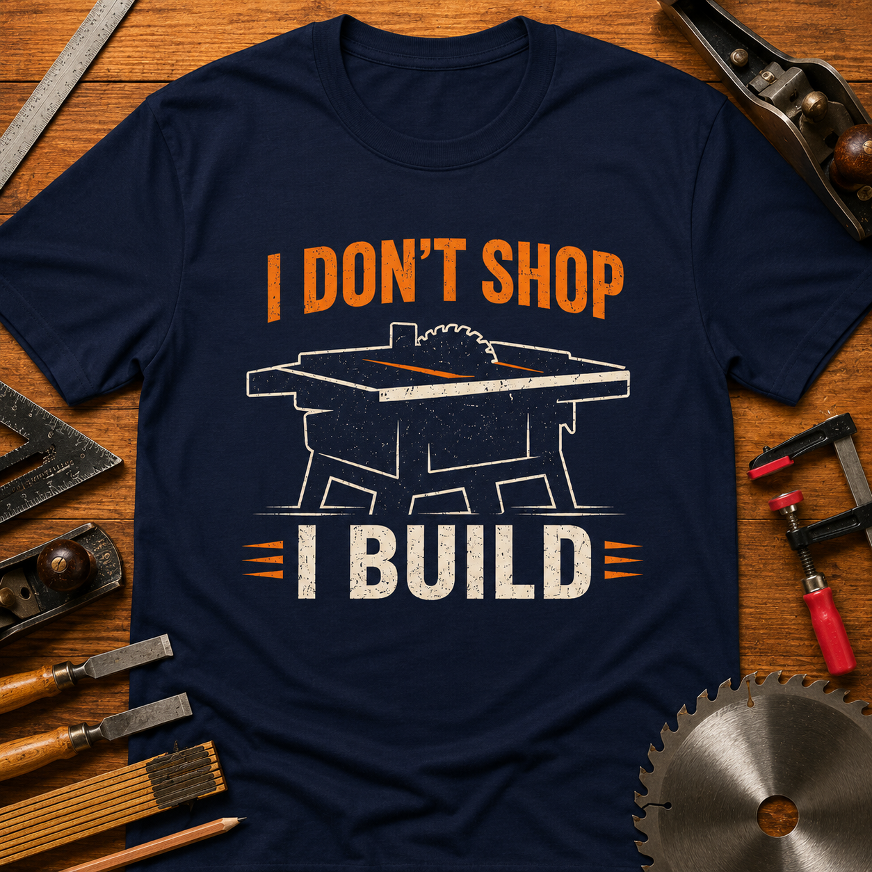 I DON'T SHOP I BUILD Woodworking T-Shirt — Funny Carpenter Tee