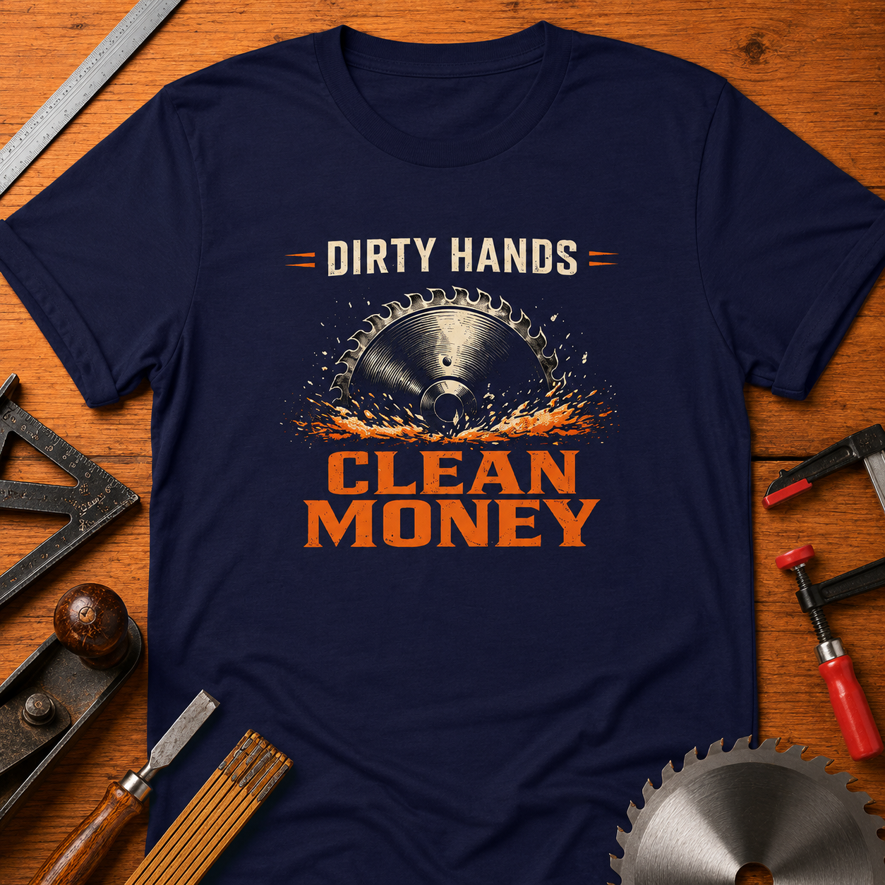 "Dirty Hands, Clean Money" Funny Woodworking T-Shirt