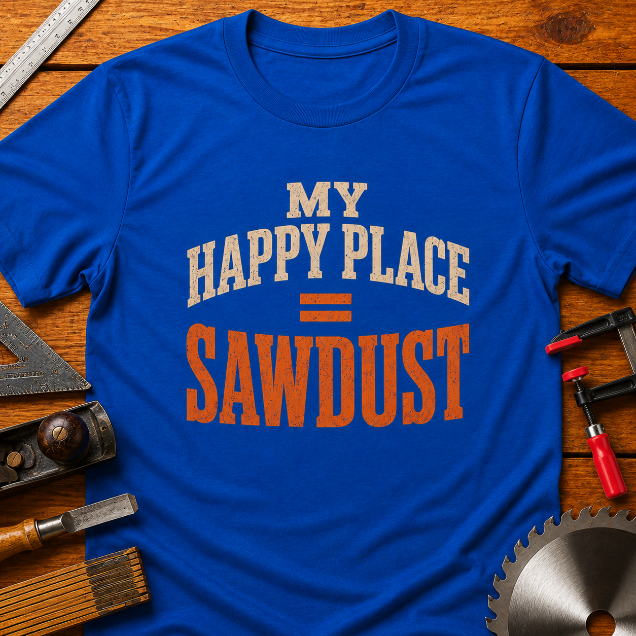 My Happy Place = Sawdust T-Shirt — Funny Woodworking Tee for Carpenters & DIYers