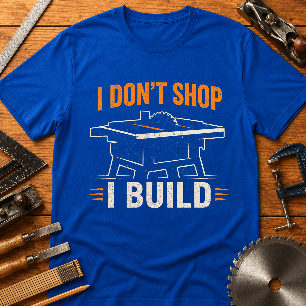 I DON'T SHOP I BUILD Woodworking T-Shirt — Funny Carpenter Tee
