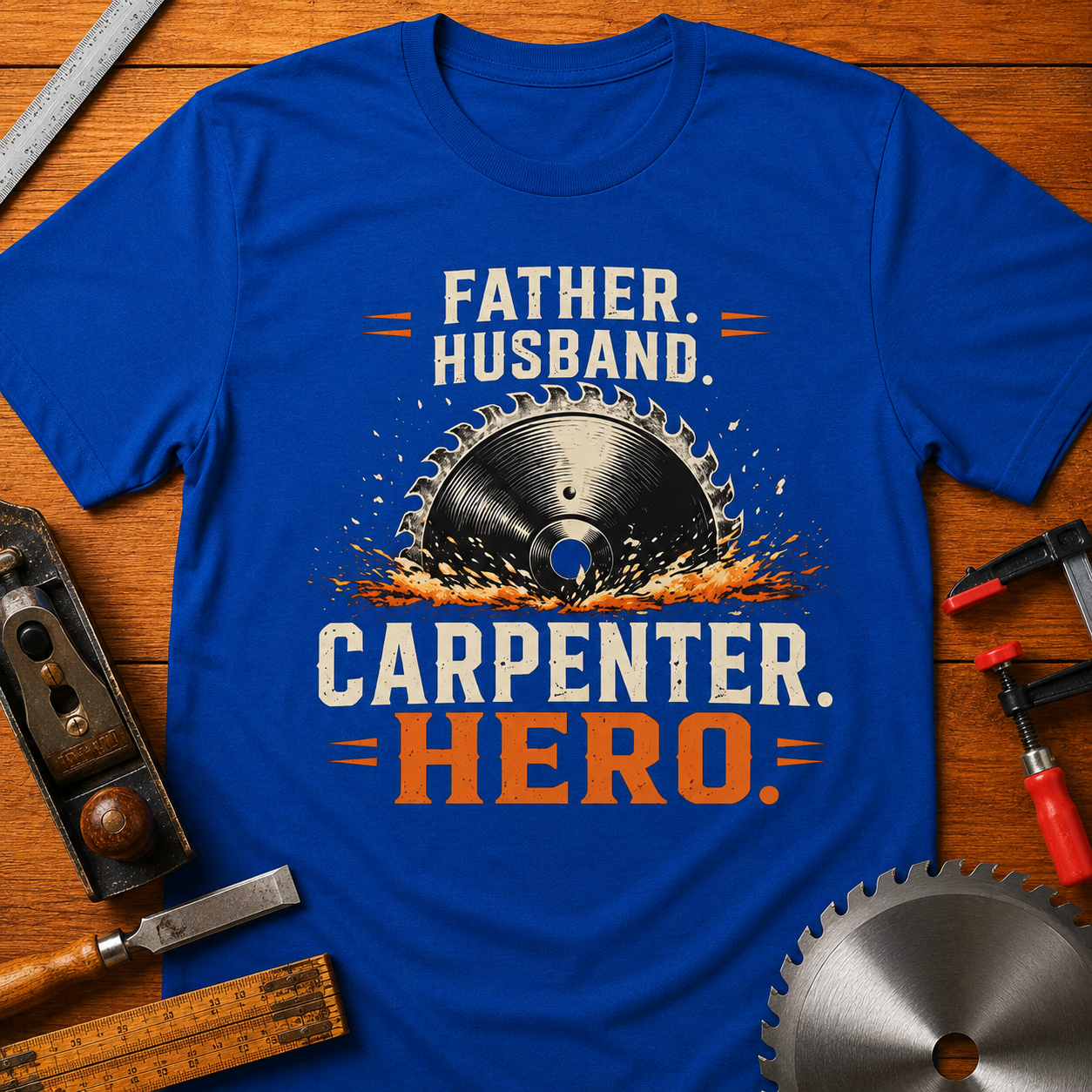 Carpenter Dad T-Shirt — "Father, Husband, Carpenter, Hero" Funny Woodworking Tee